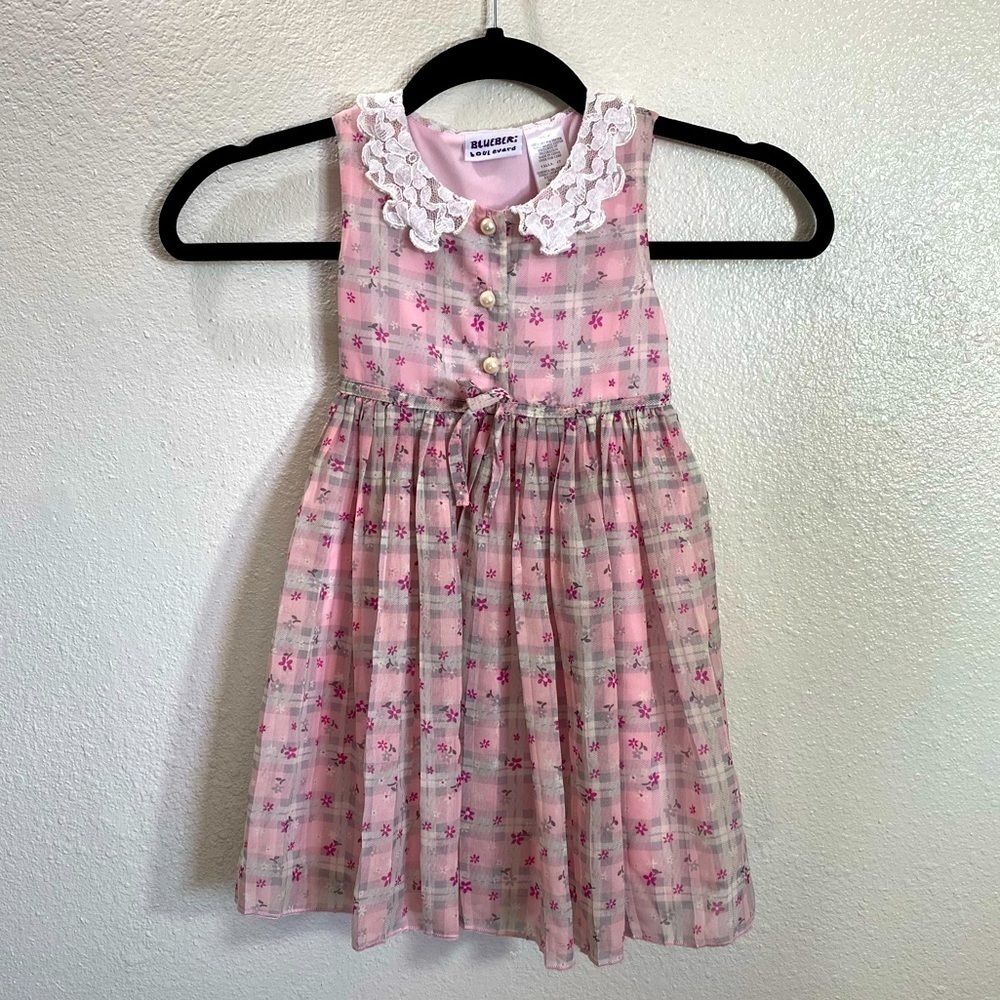 Blueberi boulevard pink plaid pleated dress with pearls size 4T